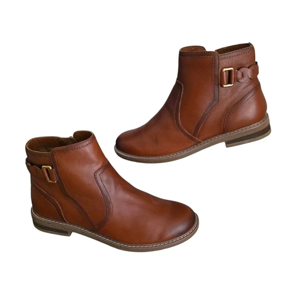 Earth Jenna Leather Zip Up Ankle Boots Womens Size 9 Stacked Heel Booties Brown